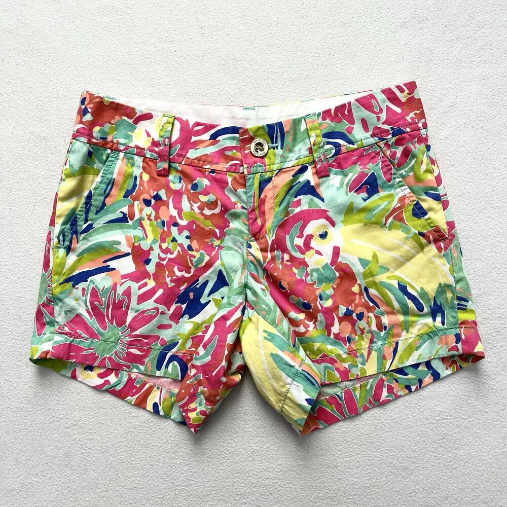 Lilly Pulitzer Multicolor Casa Banana Print Cotton Flat Front Callahan Shorts 0